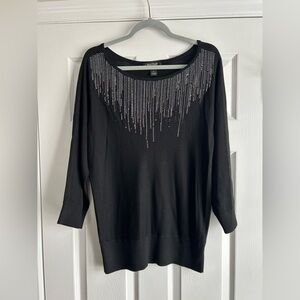 White House Black Market Black Sweater with Embellishments
